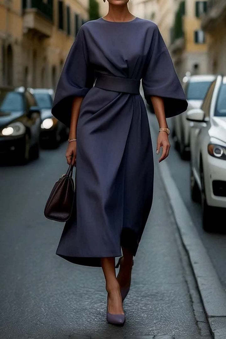 Elegant Batwing Sleeve Dress for Women | Loose Fit Solid Color Waist-Tie LONDYN UPBRINGING