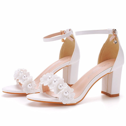 Women's One-Strap Beaded Flower High Heel Sandals: Elegant Single Band Embellished Heels LONDYN UPBRINGING