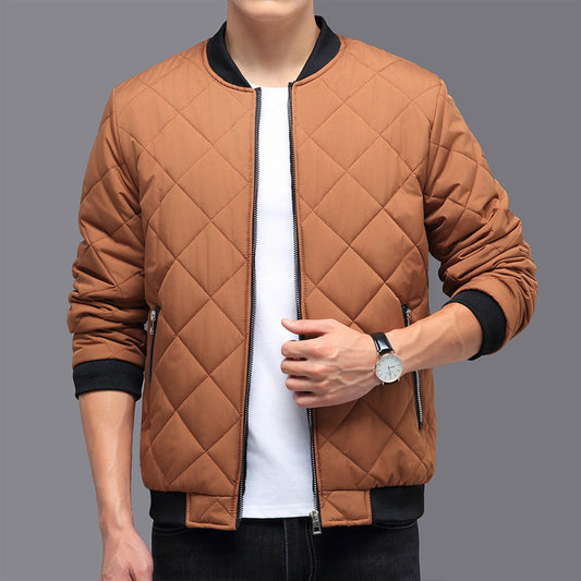Men’s Rhombic-Stitched Cotton Baseball Jacket – Thickened Winter Coat for Casual & Stylish Outerwear LONDYN UPBRINGING