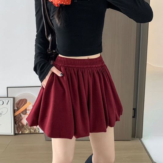 Women's High Waist Ruffle Bubble Skirt | Textured Crimp Gathered Slimming Mini/Midi LONDYN UPBRINGING