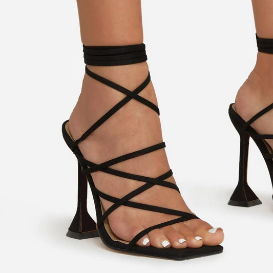 Women's Twine Grip High Heel Sandals: Woven Rope Texture Ankle Strap Heels LONDYN UPBRINGING