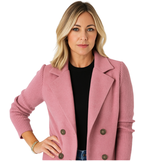 Women's Double-Breasted Lapel Coat with Knitted Sleeve Splicing: Fashion Outerwear Jacket LONDYN UPBRINGING