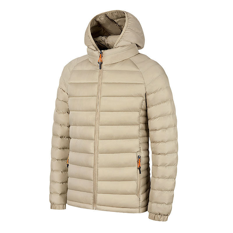Men’s Winter Lightweight Hooded Coat – Warm Zipper Jacket with Pockets, Portable & Stylish Solid Color Outerwear LONDYN UPBRINGING