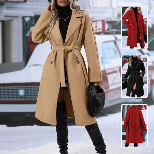 Women's Double-Breasted Trench Coat with Belt – Warm Winter Lapel Long Jacket LONDYN UPBRINGING