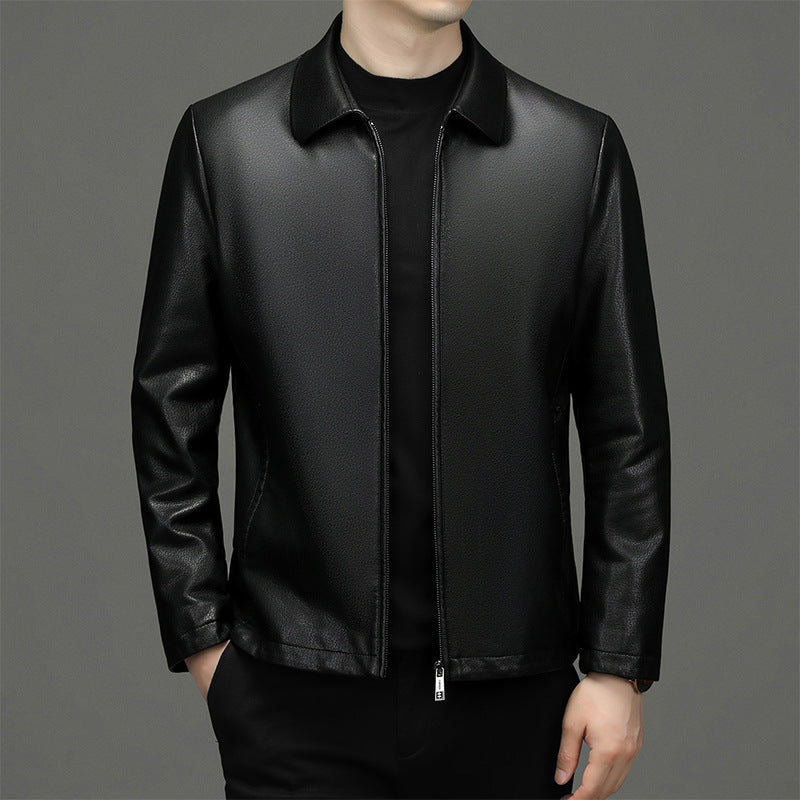 Men’s Real Leather Jacket – Lapel Ecological Leather Coat for Classic & Stylish Look LONDYN UPBRINGING