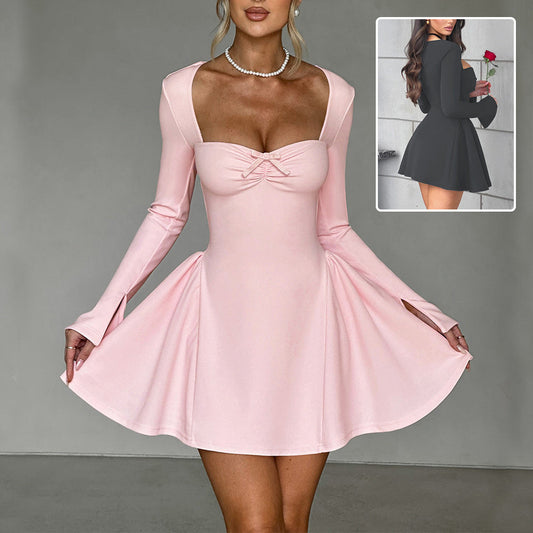 Y2K Low-Neck Long-Sleeved Mini Dress for Women | Slim A-Line Party Commute LONDYN UPBRINGING