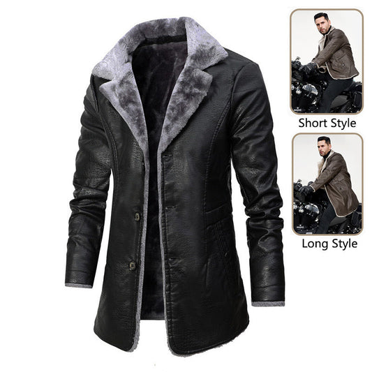Men’s Plush Lapel Leather Jacket – Warm Fleece Winter Coat for Stylish & Cozy Wear LONDYN UPBRINGING