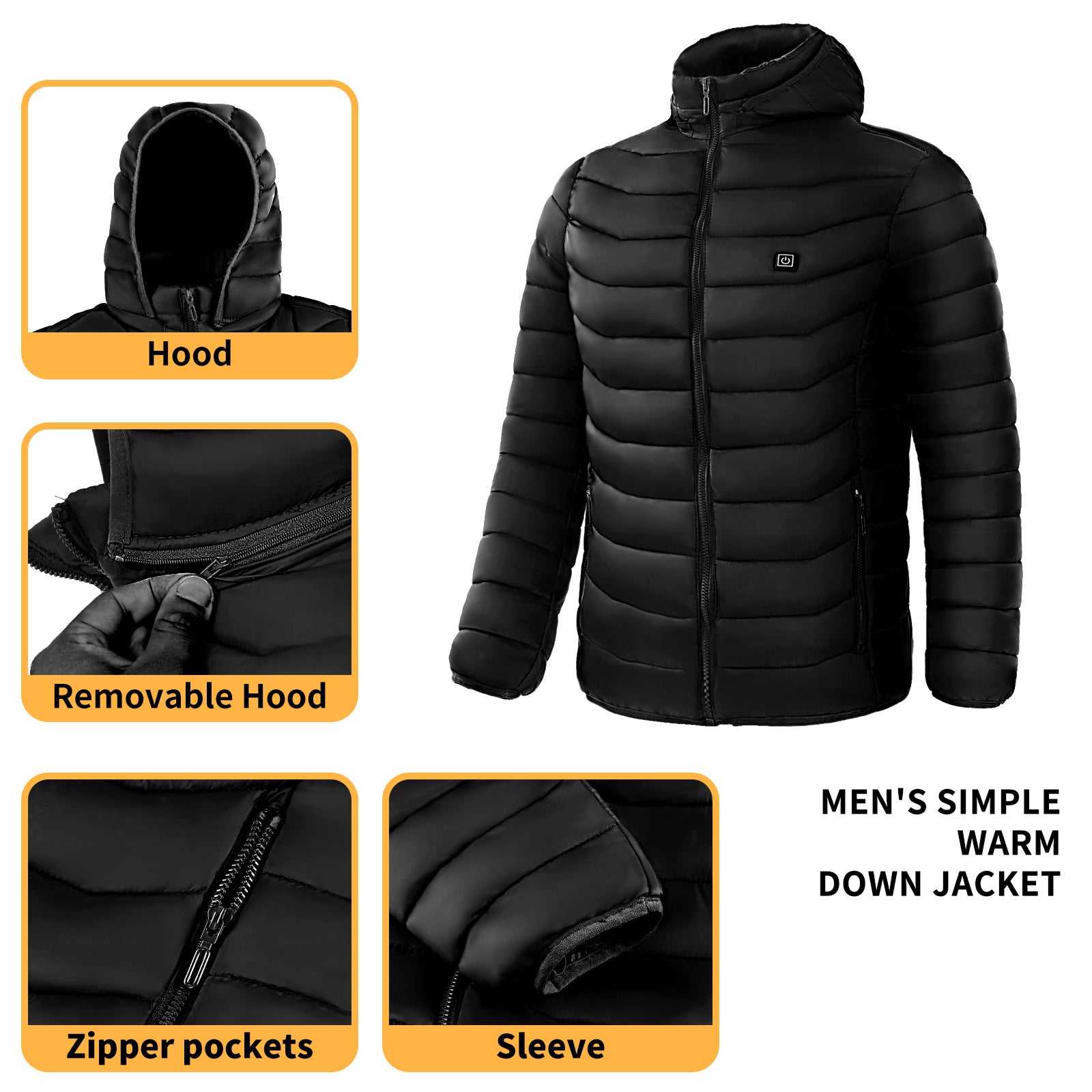 Men's Electric Heated Puffer Coat | 9-Zone | Insulated, Hooded Windbreaker LONDYN UPBRINGING