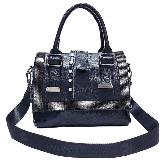 Soft Cowhide Leather Tote - Large-Capacity Rhinestone Handbag for Women LONDYN UPBRINGING