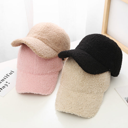 Women's Korean Style Lambswool Baseball Cap | Warm Solid Color Winter Dad Hat LONDYN UPBRINGING